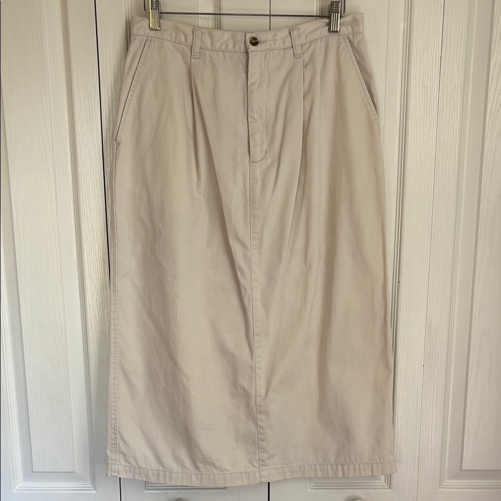 Vintage Eddie Bauer Khaki Midi Skirt. Cotton. Size 14p
